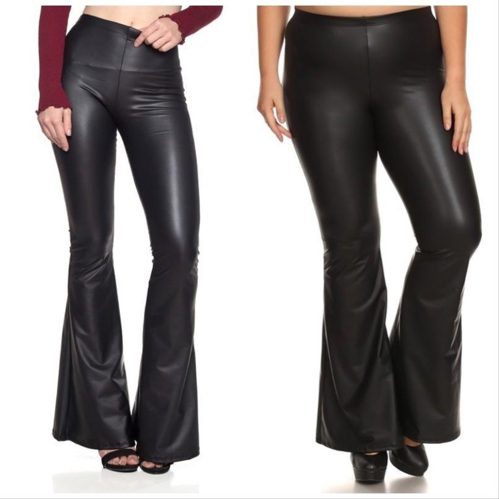 Faux leather bell bottoms.